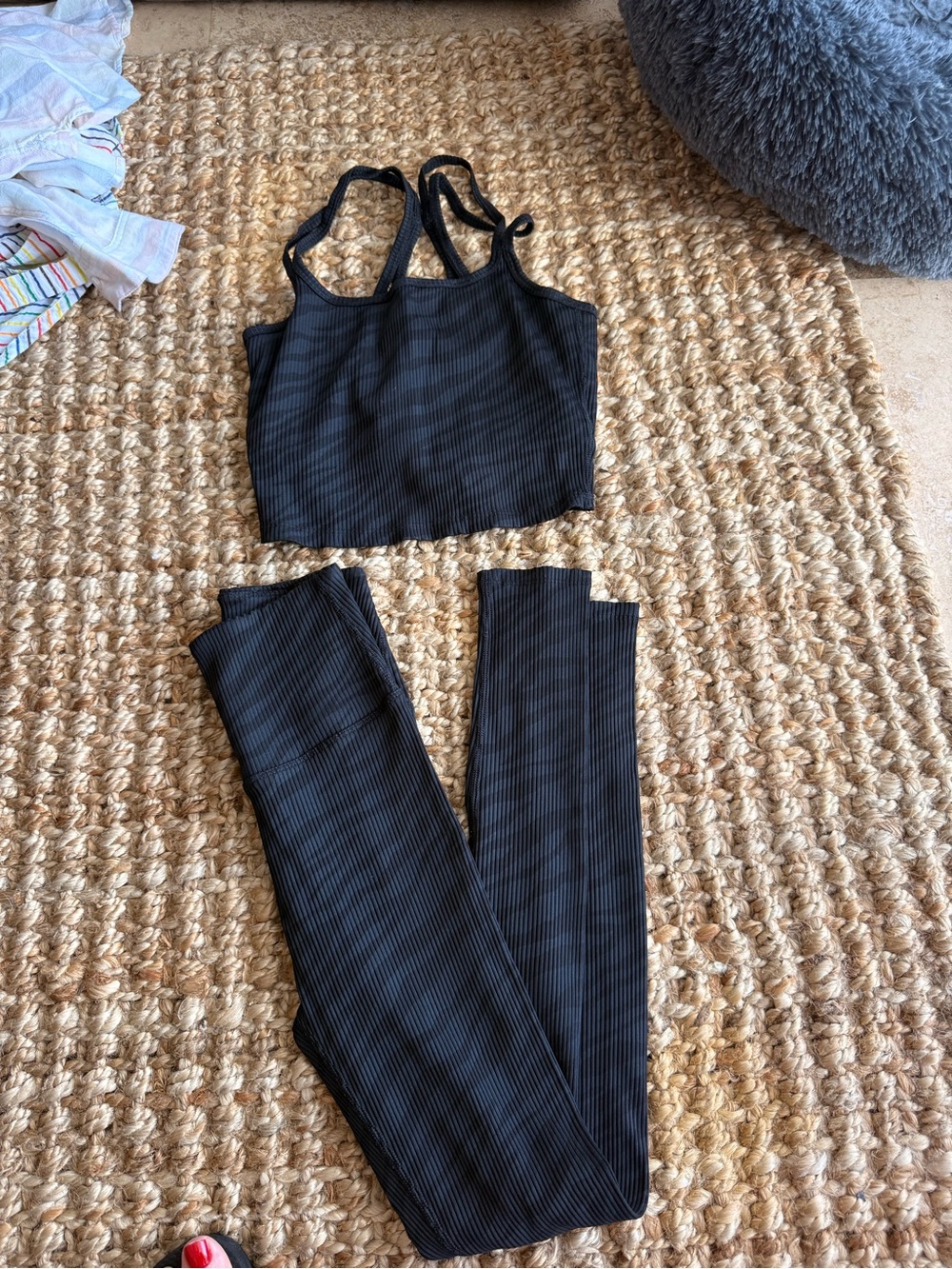 Carbon38 Black Ribbed Crop Tank & High-Waist Leggings Set